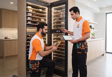 Reno Appliances Repair technician fixing wine chiller temperature fluctuations in Dubai