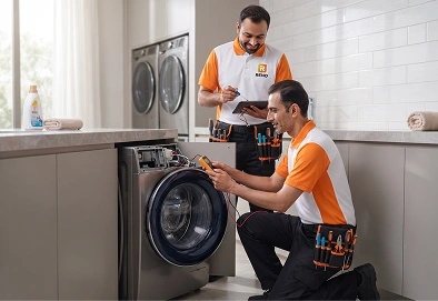 Reno Appliances Repair technician repairing a washing machine that is not spinning in Dubai
