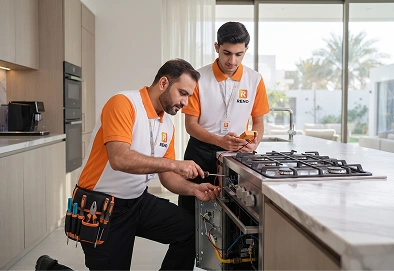 Reno Appliances Repair technician repairing gas cooker heating faults in Dubai