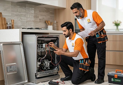 Reno Appliances Repair technician repairing a dishwasher that will not turn on in Dubai