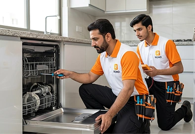 Reno Appliances Repair technician repairing a noisy dishwasher in Dubai