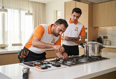 Reno Appliances Repair technician repairing gas cooker thermostat and temperature faults in Dubai