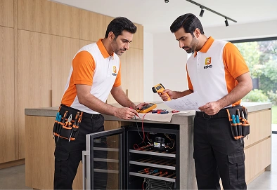 Reno Appliances Repair technician repairing a wine chiller not cooling properly in Dubai