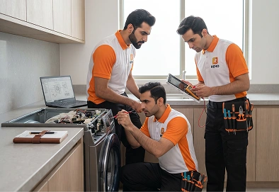 Reno Appliances Repair technician repairing a washing machine that is not draining in Dubai