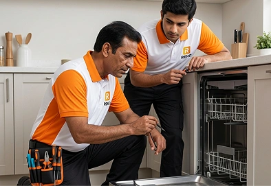 Reno Appliances Repair technician repairing a dishwasher that is not draining in Dubai
