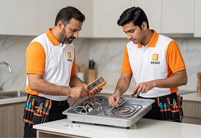 Reno Appliances Repair technician repairing an electric cooker that is not heating in Dubai