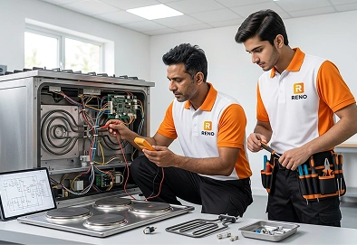 Reno Appliances Repair technician repairing an electric cooker with no power or a tripping fault in Dubai