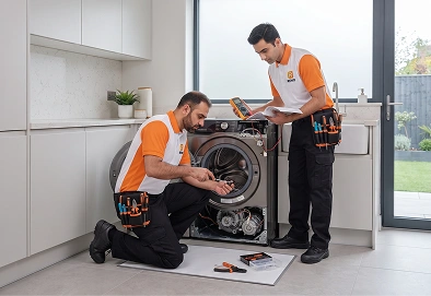 Reno Appliances Repair technician repairing a washing machine in Dubai