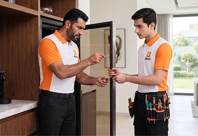 Reno Appliances Repair technician repairing wine chiller door seal and gasket problems in Dubai