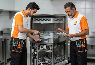 Reno Appliances Repair technician repairing a dishwasher control panel and electrical fault in Dubai