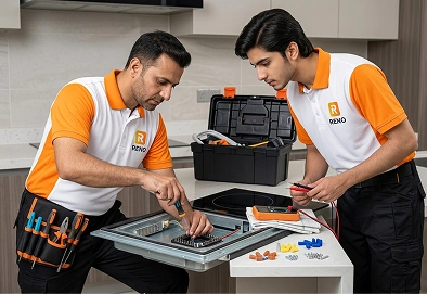 Reno Appliances Repair technician repairing an electric cooker heating plate fault in Dubai