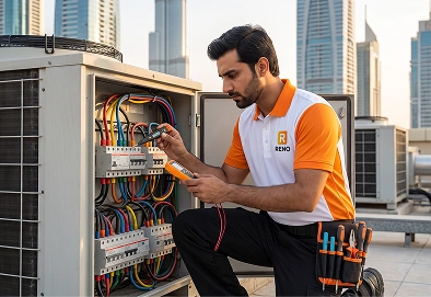 Reno Appliances Repair technician repairing a commercial chiller that will not turn on in Dubai