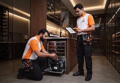 Reno Appliances Repair technician repairing wine chiller cooling system faults in Dubai