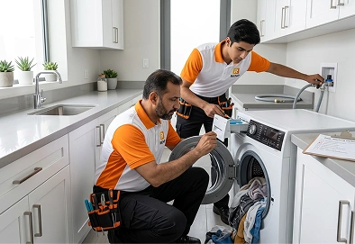 Reno Appliances Repair technician repairing washing machine poor washing performance in Dubai