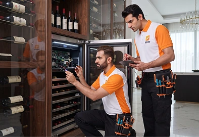 Reno Appliances Repair technician repairing a wine chiller in Dubai