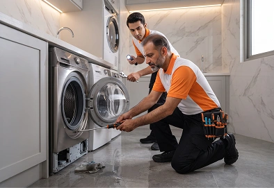 Reno Appliances Repair technician fixing a leaking washing machine in Dubai