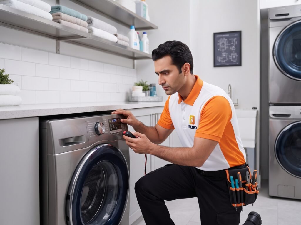 Reno Technician checking washer dryer faults