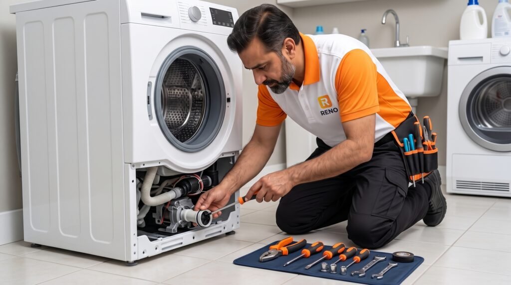 Reno Technician repairing drain pump