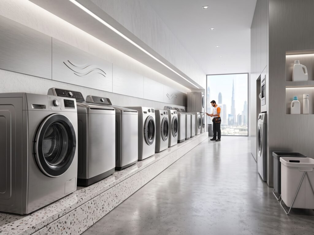 Reno Technician inspecting different washing machine brands