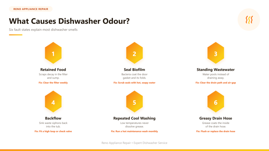 What causes dishwasher odour