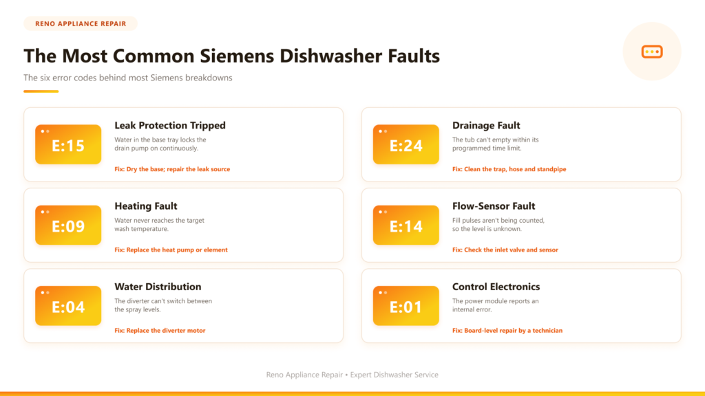What are the most common Siemens dishwasher faults?